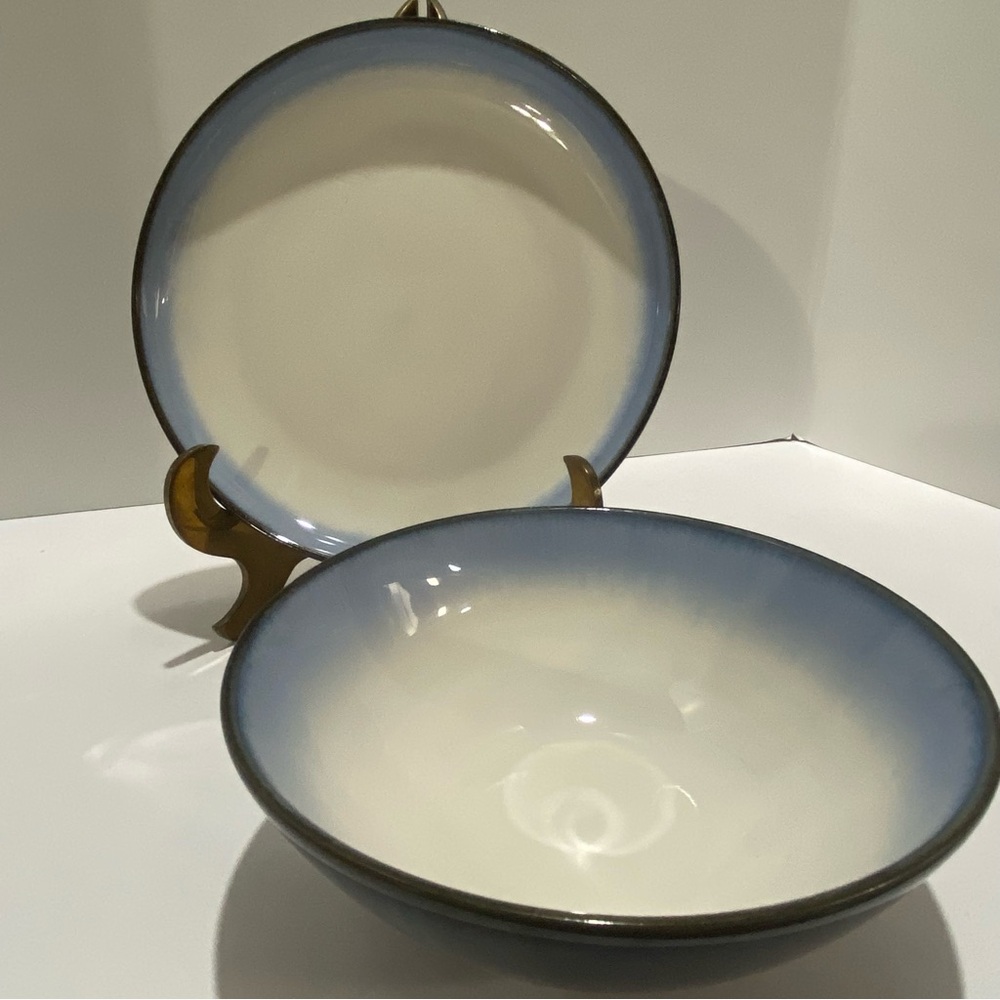 Sango Concepts Eggplant 4942 Bowl & Salad Plate Set Blue Ombre Stoneware